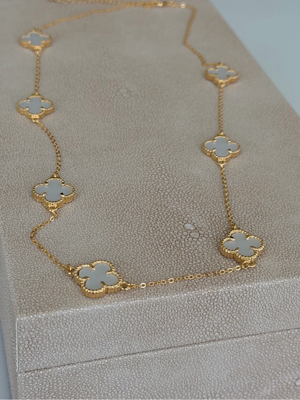 Gold and White Clover Station Necklace